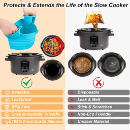 myospt Silicone Slow Cooker Liners, Slow Cooker Divider Liners, Compatible with Crockpot 6 QT Oval Slow Cooker, Easy Cleanup, Reusable & Leak-Proof Dishwasher Safe Slow Cooker Cooking Liner, Red & Blue image 3