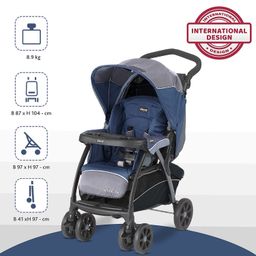 Chicco Cortina CX Stroller Pram with Adjustable Handle| 0-5 years|Craddle Effect Seat|One Hand fold & Self Standing|Linked Brakes & Shock-proof Wheels|Adjustable Canopy & Storage Basket (Baltic Blue) image 3