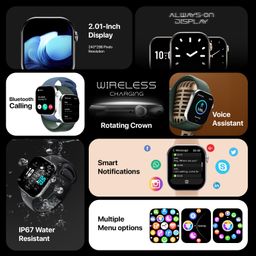Fire-Boltt Ring X Smartwatch 2.01” Display with Always On Display, Bluetooth Calling, Wireless Charging, AI Voice Assistant, 100+ Sports Modes, Health Suite, 500+ Watchfaces (Black S) image 3