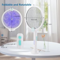 us1984 3 in 1 Electric Fly Swatter Bug Zapper Racket Dual Modes Mosquito Killer lamp with Purple Mosquito Light Type-C Rechargeable, Auto Killer Mode for Indoor Home Office Outdoor (White) image 2