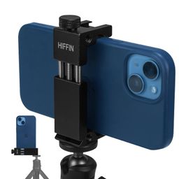 Hiffin HF-05 Aluminium Phone Tripod Mount with Cold Shoe, Adjustable Clamp for Vertical & Horizontal Shooting, Universal 1/4" Screw, Compatible with All Smartphones image 1