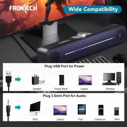 FRONTECH 1.0 USB Powered Multimedia Speakers with RGB Lights | 10W Output Power | AUX/USB Connectivity | for Laptop, PC, Mobile | Volume Control (SPK-0009, Black) image 5