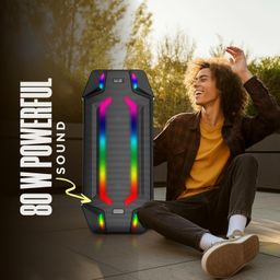 Intex Boombox 80W DJ Party Speaker | Upto 3 Hour Playback Time & Wireless Karaoke Mic | 7 Mode RGB Lights, Dynamic Bass and Sound Effect | LED Display, TWS Function & Remote Control (Black) image 2