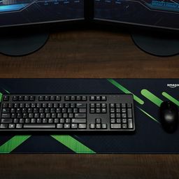 Amazon Basics Extended Gaming Mouse Pad Desk Mat for Computer Laptop| Stitched Embroidery Edges| Non-Slip Rubber Base | Keyboard Mouse Pad for Office & Home (795mm x 298mm x 3.45mm) - Green Stripes image 5