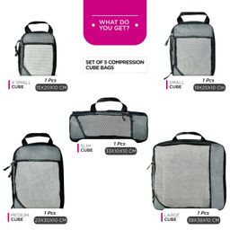 FATMUG Polyester Compression Cube - Space Saving Clothing Organizer For Travel And Home (Set Of 5 Grey) image 2