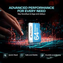 gt green tech Green Tech 64 GB Micro SD Memory Card with Ultra High Speed 3.0 | Full HD Video Resolution | Upto 100 Mbps Read Speed |Suitable for Tablet, Car Recorder, Camera, Smart Phone, Surveillance, Drone image 3