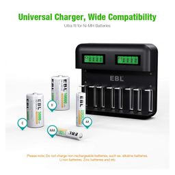 EBL 8-Bay LCD Universal Battery Charger for AA, AAA, C, D Ni-MH Rechargeable Batteries – Fast Charging with USB Output, Type-C Input, Smart LCD Display, Compatible with Multiple Battery Sizes image 3