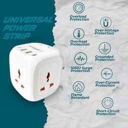EMBOX Multi Plug Socket with Type C Port Individual Switch-Cordless Extension Board with 3 Sockets 2 USB A & 2 USB C Slot (2.4A-Direct Plug)-3 Pin Multiplug with Safety Shutter Protection-2500W image 4