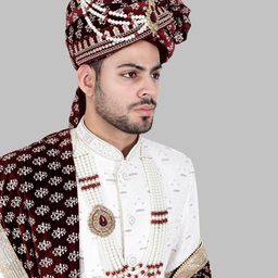 fashion weds Men Cotton Blend Printed Groom's Safa Shawl Stole Set, Wedding Safa/Turban with Stole, Dulha Groom Pagdi Dupatta (Maroon) image 5
