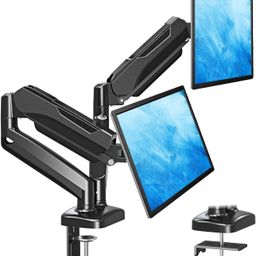 MOUNTUP Dual Monitor Stand for Desk, Gas Spring Monitor Arms for 2 Monitors Max 32 Inches, Height Adjustable Double Monitor Mount, VESA Mounts with C-Clamp & Grommet Base, Holds 4.4-17.6lbs, Black image 1