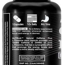 NutriJa Natural Caffeine 100MG Plus L-Theanine 200MG | Promotes Energy, Alertness,Concentration & increased attention | Cognitive performance stack- no crash or jitters. (60 Capsules) image 3