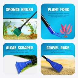 Buraq 5 in 1 Aquarium Cleaning Kit for Cleaning Aquarium Glass, Removing Algae, with Scrubbing Pad, Plant Fork, Gravel Rake, Glass Scraper, Fish Net,… (5 in 1 Kit) image 4