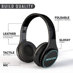 Adcom Luminosa - Wireless Bluetooth Over-Ear Stereo Headphone with RGB LED Lights, 15 Hours Battery Life, Passive Noise Cancellation, Built in Mic, and Equalizer Function (Black) image 3