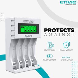 envie ENVIE® (ECR11MC) SprintX Ultra Fast Charger for Rechargeable Batteries AA & AAA Ni-mh, with LCD Display Indicator, Smart Charge Control System, Charge 2 or 4 Batteries at a Time image 2