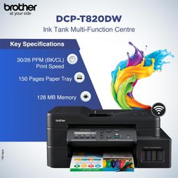Brother DCP-T820DW Printer - Auto Duplex Printing, Print, Scan, Copy, ADF, WiFi/LAN/USB, Print Up To 15K Pages In Black And 5K In Color Each For (CMY), Get An Extra Black Ink Bottle, Free Installation image 4