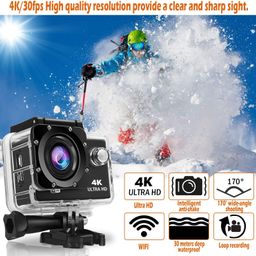 ausha AUSHA® 16MP 4K HD Digital Action Camera Supports HDMI & Wi-Fi Camera for Photography Wide Angle Display Vlogging Camera Waterproof up to 30m WiFi Sports Camera image 2