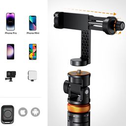 celfiexpt Long Selfie Stick Tripod with Bluetooth Remote Multiple Mount Tripod Stand for iPhone Camera Gopro 62" Sturdy Mobile Tripod for Vlogging Travel Photography image 4