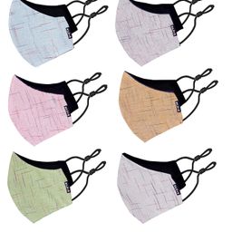 bildos Cotton Reusable Face Mask With Adjustable Ear Loop (Multicolour, Without Valve, Pack of 6) for Unisex image 1