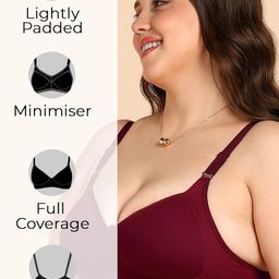 komli Lightly Padded Everyday Minimiser Bra | Full Coverage | Wire-Free Support | Adjustable Straps | Hook & Eye Closure | Plus Size Fit (Pack of 2) image 2