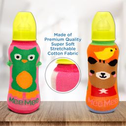Mee Mee Soft Plush Stretchable Baby Feeding Bottle Cover with Cute Animated Overall Print (Pk-2) Multicolour image 3