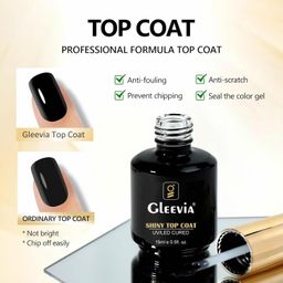 Gleevia No-Wipe Glossy Top Coat & Base Coat Combo Pack 15ml Each – Professional Gel Nail Polish Kit for Long-Lasting High Gloss Finish | Soak-Off UV/LED Gel DIY Manicure at Home (Set of 2) image 4