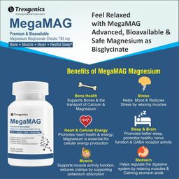 Trexgenics MegaMAG 785mg Magnesium Bisglycinate - Most Bioavailable Magnesium for Sleep, Muscle, Bone & Heart Support (60 Veg. Capsules) (Pack of 1) image 5