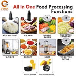 Gorek Technologies Gorek Food Processor Gt-Fp101-1300Watts Copper Motor, Enhanced Inlet And Bowl Size, Mixer Grinder, 13 Versatile Functions, 304 Stainless Steel Jars, And Premium Design And Finish. image 3
