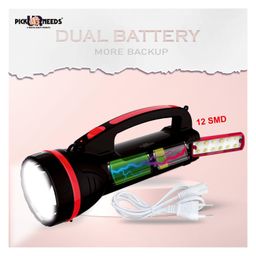 Pick Ur Needs 2 in 1 Long Range Search Torch Light with Table Desk LED Lantern with Dual Power Full Battery Backup (REd) image 3