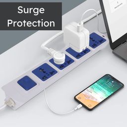 Digway 4+1 Power Strip with Master Switch, 4 International Sockets Extension Board, Thermal Protection, 10 AMP Output, 2.50 Meter Cord Length, Power Indicator, Extension Board for Board (White,Blue) image 3