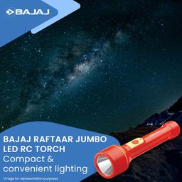 Bajaj Raftaar Jumbo LED RC Torch | Upto 4 Hrs Backup | 3 Mode Switch | 6 Months - Warranty (Pack of 1, Red) image 2