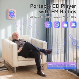 CD Player Portable : CD Players for Home Bluetooth Kegaudio 1800mAh Rechargeable Desktop Wall CD Player with Speakers with Dust Cover LCD Screen Display FM Radio USB AUX Jack Remote Control Pink image 5