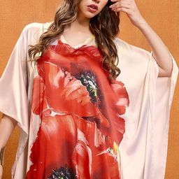 Label Aarna Soft Satin Kaftan with Digital Print and Hidden Adjustable Belt | Free Size [M-3XL] | Coverup | Kaftan Dress for Women image 5