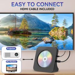 qoosea Multi-Functional DVD Player for TV with Bluetooth, HDMI and All Region Free Desktop DVD CD Player with Speakers Display Alarm Clock FM Radio USB Card Playback Include Remote Control, HDMI Cable image 4