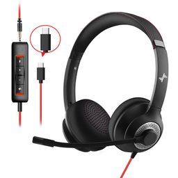 jiamqishi Headset with Microphone for PC Wired Headphones - Type-C Over-Ear 3.5mm Headsets with Noise-Cancelling Microphone for Laptop - Computer Headphones with Mic in-line Control for Home image 1