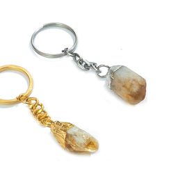 astroghar Set of 2 Natural Citrine Rough Raw Uneven Cut Crystal key Chain Key Chain image 1