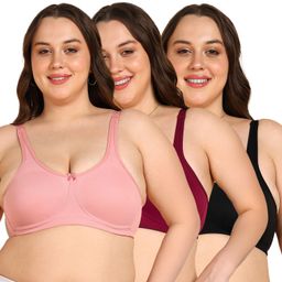 komli Fifty Non-Padded Everyday Minimiser Bra | Full Coverage | Wire-Free | Seamless Design | Adjustable Straps | Hook & Eye Closure | Plus-Size Comfort & Natural Bust Shaping (Pack of 3) image 1