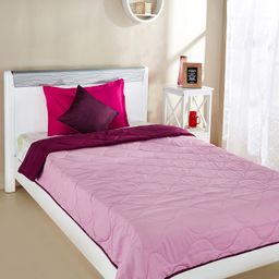 Amazon Brand - Solimo Microfibre Reversible Quilt Blanket, Single, 120 GSM, Mellow Mauve and Royal Violet image 4