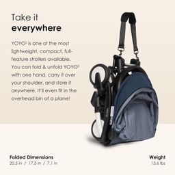 BABYZEN YOYO² Stroller Combo - Lightweight, Compact , Foldable Stroller- Multiple Recline positions, Travel friendly, 5 point harness- Suitable for baby weighing upto 22kgs - Includes white frame with Air France Blue seat cushion and matching canopy image 3