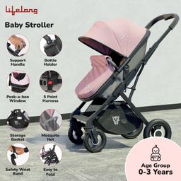 Lifelong Cuppy Baby Strollers 0 to 3 Years - 5 in 1 Stroller/Pram, Car Seat, Bassinet & Carry Cot - Sturdy Stroller with Bottle Holder & Mosquito Net | Foldable & Pram with European Safety Certified image 3