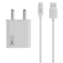 boAt WCDV 22.5W Dual Port Charger with 22.5W Power Delivery Support & 18W Quick Charge 3.0, Smart IC Protection, Auto Detection for Samsung, Xiaomi & Android Users with Type A to Type C Cable(White) image 1