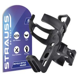 Strauss Bicycle Bottle Holder and No Tools Needed | Portable Carrier Bracket Stand for Cycle Accessories | Expandable & Adjustable Bottle Cage with Upgraded Clamp, (Black) image 1