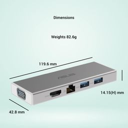 ASUS OS200 USB-C DONGLE with Two USB 3.0 Ports, Gigabit Ethernet Port, HDMI and VGA, Support with Windows 10 OS & Above, Not Compatible with Mac OS, White image 4