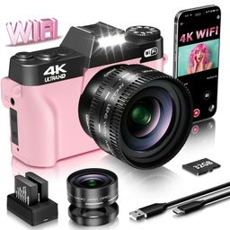 VJIANGER 4K Vlogging Camera for 48MP Digital Youtube Camera for Photography and Video with Flip Screen, Manual Focus, 16X Digital Zoom, 52mm Wide Angle and MacroLens, image 1