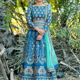 divine international trading co Women's Silk Net Semi-Stitched Lehenga Choli With Dupatta (Khushbu-Rasam1K-1023_Turquoise_Free Size) image 4