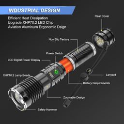 Calyrex Torches LED Super Bright Rechargeable, 90000 Lumens Flashlight, Powerful Tactical Torch, Built Battery Powered, USB Hand Waterproof Torch for Dog Walking Camping Emergency image 5