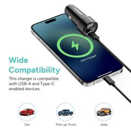 Ambrane 51W Fast Charging Car Charger, Dual Output 33W Type C PD + 18W USB Car Adapter, Quick Charge Car Plug for iPhone, Android, Tablets & More, High-Speed Compact Car Power Charger (Black, C51) image 4