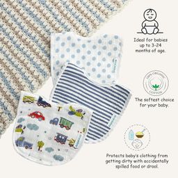 abracadabra Muslin Bibs with Adjustable Snap Button Closure, Super Absorbent, Soft, Comfortable & Lightweight, Set of 3 - Transport image 5