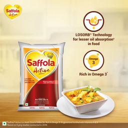 Saffola Active Refined Cooking oil | Rich in Omega 3 & Oryzanol | Multi-Source Edible Rice Bran & SoyaBean oil | 1 Litre pouch image 4