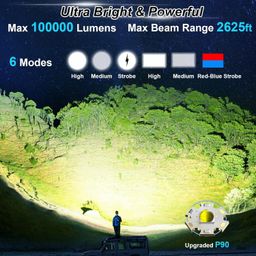 Jukkre Rechargeable Spotlight,900000 Lumens Handheld Hunting Flashlight Led Flashlight and Solar Panels,3 Modes 3 Colors Waterproof,Lightweight Bright Searchlight for Hunting,Camping, Boating image 2