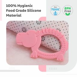 R for Rabbit Tiny Bites Safari Soft Silicone Teether for 4+ Months Baby BPA Free Food Grade Teething Toy for Babies with Multiple Snoothing Surface & Soft Edges (Hippo Pink) image 2